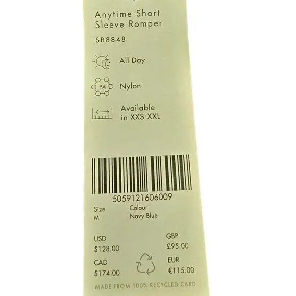 Sweaty Betty Womens 8 Anytime Short Sleeve Navy Blue Romper NWT - Picture 5 of 14